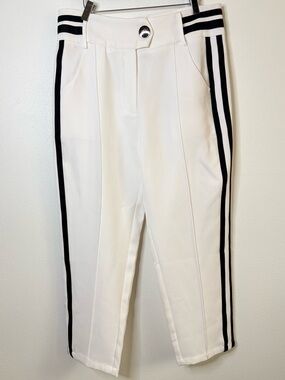 StyleWe White Side Stripe Pants XL Cropped Slim Stretch Chic
